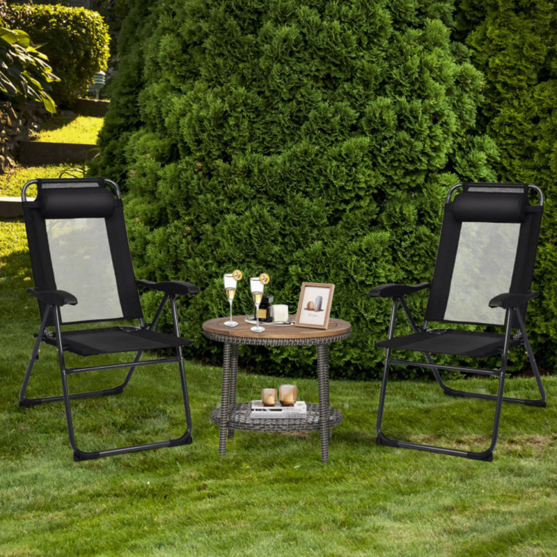 2 Pieces Patio Adjustable Folding Recliner Chairs With 7 Level Adjustable Backrest