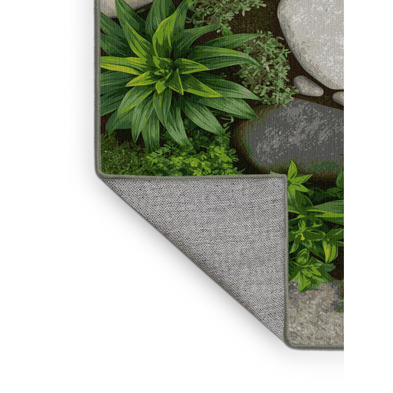 Machine Washable Nature Green Area Rug, Square 3'