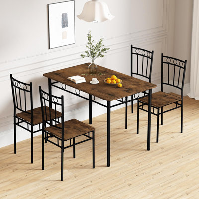 5-Piece Kitchen Dining Set,Modern Kitchen Table With Wooden Top For 4 Person