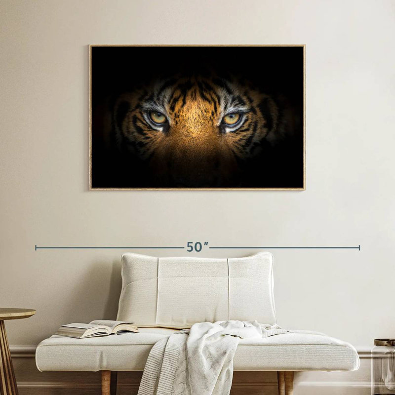 Tigre féroce, Cadre flottant en bois naturel, 40 po x 27 po