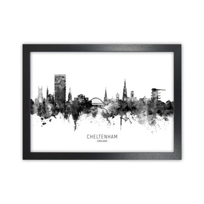 Cheltenham England Skyline Black White City Name by Michael Tompsett - Print