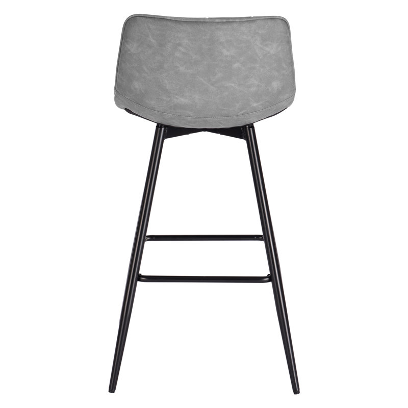 Upholstered Faux Leather Bar Stool with Steel Frame, Grey, 2
