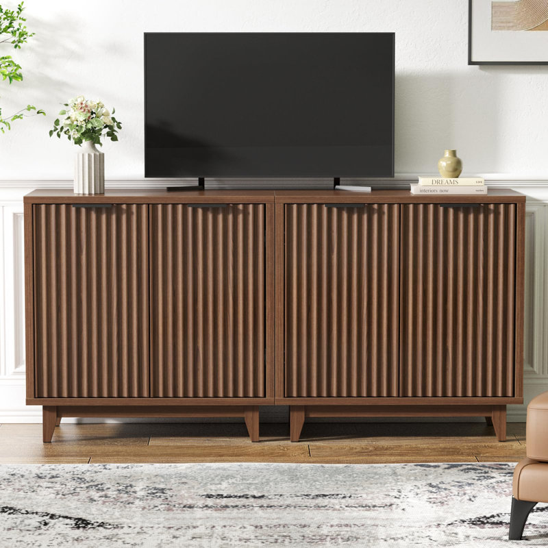 Multifunctional  Storage Cabinet with 2 Door, Walnut/Black, 31.4" H x 31.4" W x 15.3" D