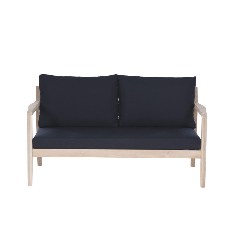 Amina 58" Wide Outdoor Love Seat with Cushions, Navy Performance Olefin