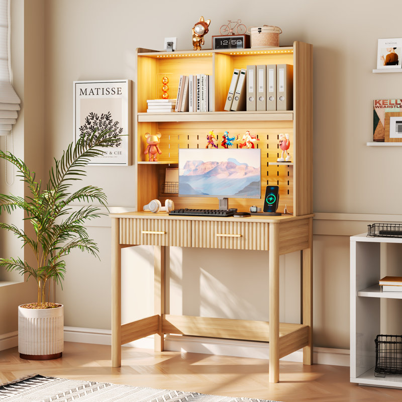Writing Desk with Power Outlet, Oak