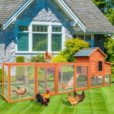 122" Outdoor Wooden Chicken Coop Spacious Hen House With Nesting Box & Wire Enclosure