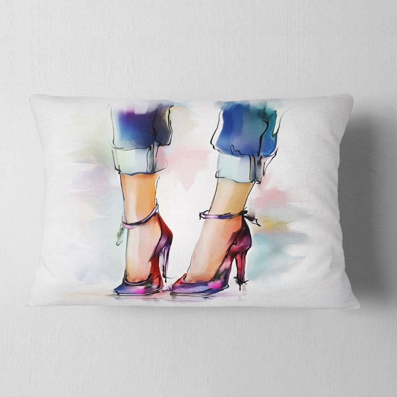 Jambes et chaussures féminines - Coussin décoratif imprimé Street Art, Rectangulaire, 12 po x 20 po