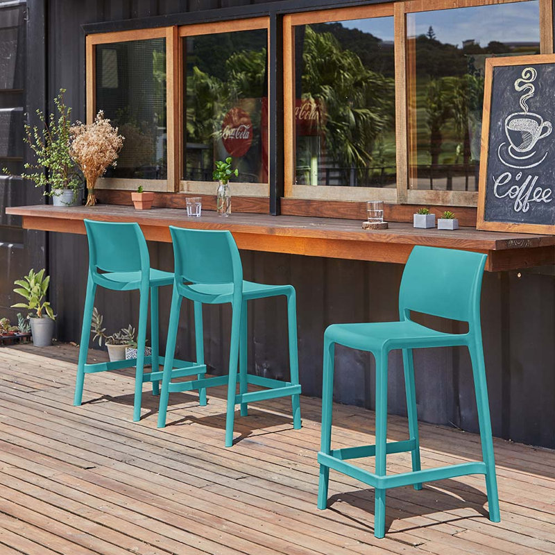 Sensilla Stackable Low Back Stool, Turkish Blue, Counter Stool (25.6” Seat Height)