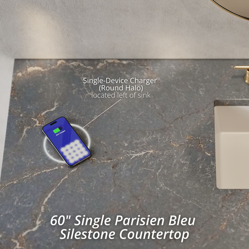Bristol 60'' W Single Vanity, Parisien Bleu, Whitewashed Walnut