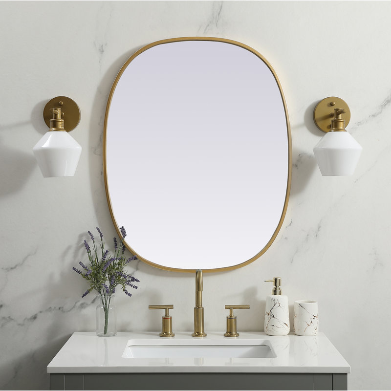Sabine Metal Curved Oval Wall Mirror, Brass, 30" x 24"