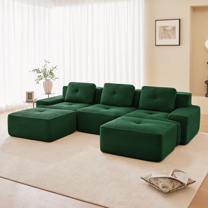 Canapé modulaire en U pour salon, Velours côtelé vert