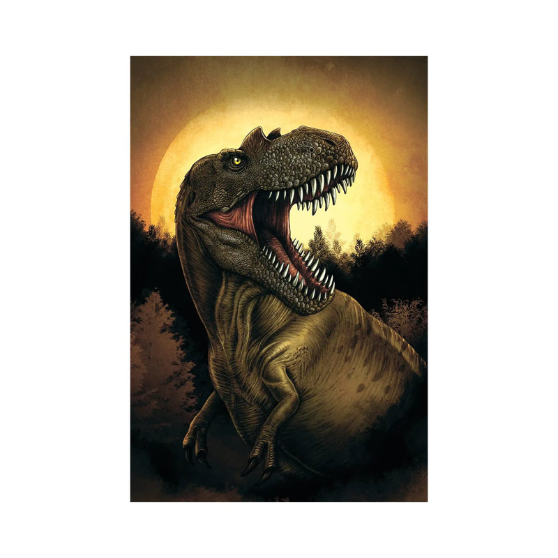 Albertosaurus Dinosaur Roaring Under Moonlight 1 Piece Wrapped Canvas Painting, 30.48 cm H x 45.72 cm W