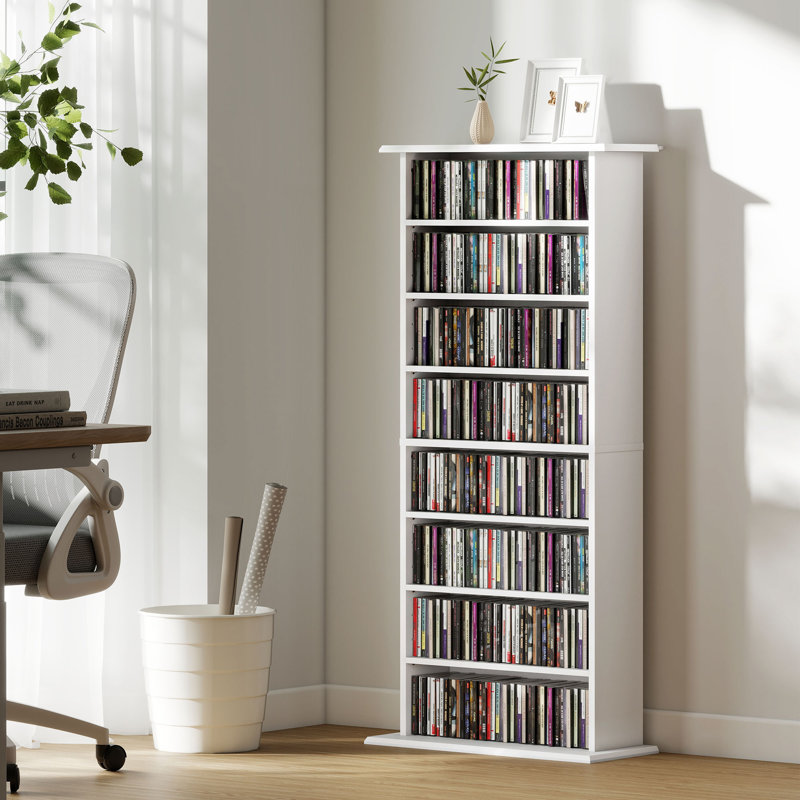 Media Storage Cabinet 8-Tier DVD Shelf with Adjustable Shelves White