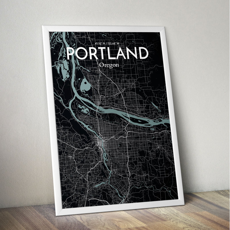 « portland city map », reproduction d’impression sur affiche en minuit, H 17 po x l 11 po x P 0,05 po