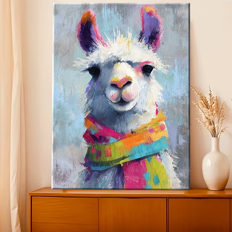 30*20，1pc of Framed Canvas Artwork Featuring a Curious Llama Adorned with a Vibrant Scarf, Ideal for Valentine'S Day And Christmas Decorations, Parties, And Living Room Embellishments.