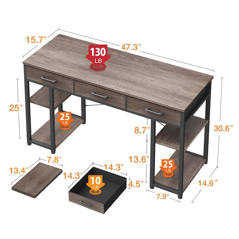 Petit bureau d'ordinateur, Chêne gris