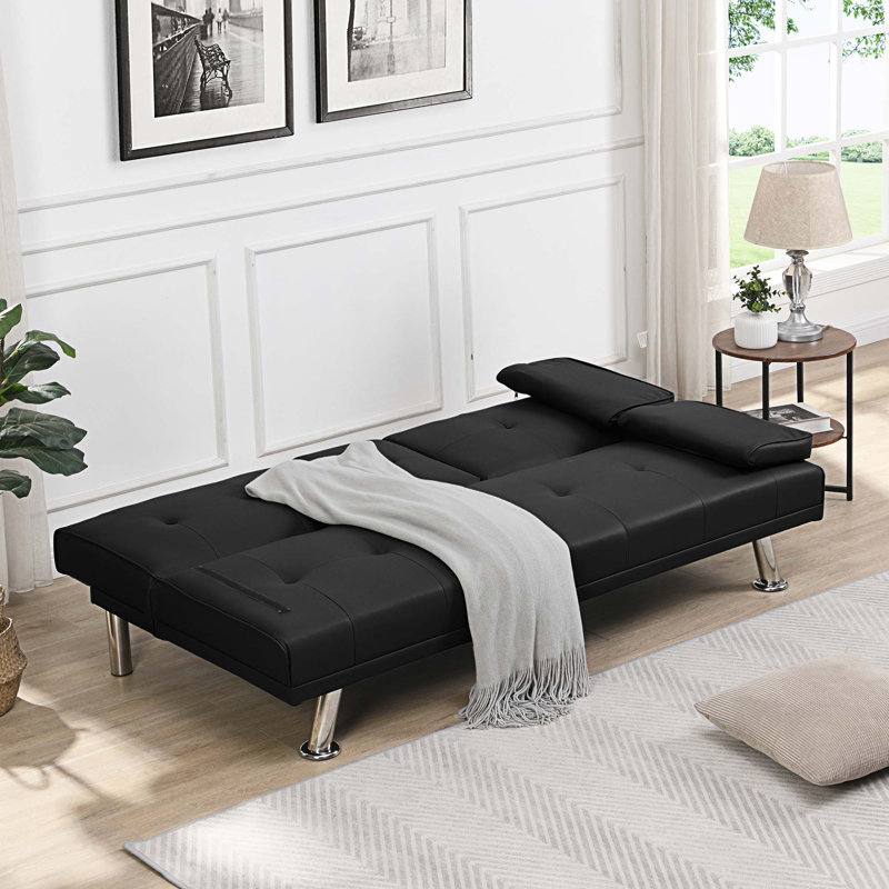Jocalynn Upholstered 66.1'' Sleeper Sofa, Black Faux Leather