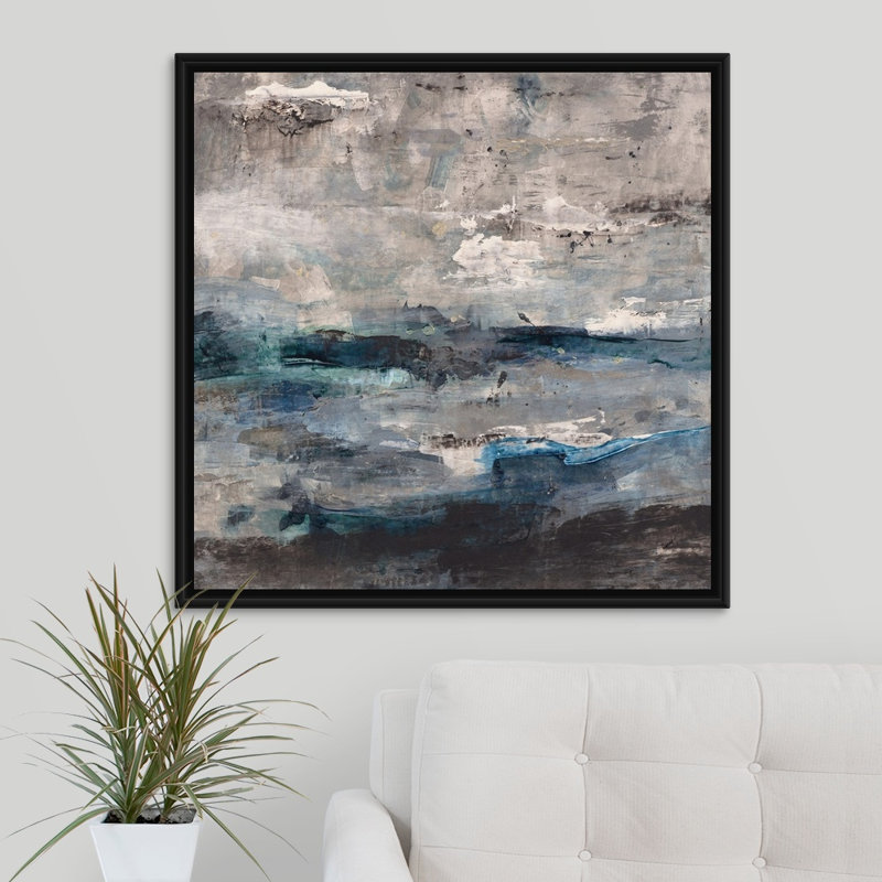 « vibrant vagues », peinture sur toile, H 31,7 po x l 31,7 po x P 1,75 po, Cadre flottant noir