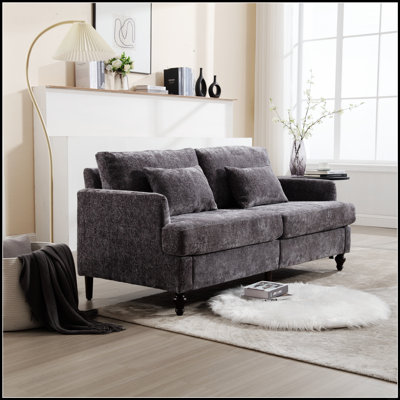 Canapé deux places de style moderne du milieu du siècle, recouvert de chenille et doté de pieds en bois, pour un confort optimal dans le salon et la chambre.