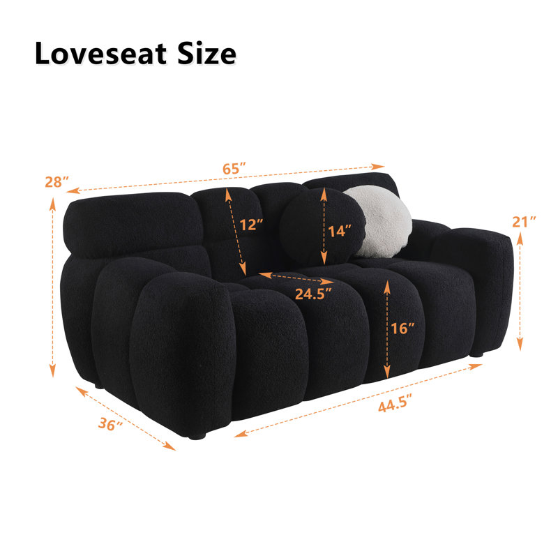 64.96In Teddy Fabric Tufted Upholstered Sofa, Black Boucle