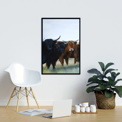 Four Highland Cows Print On Canvas