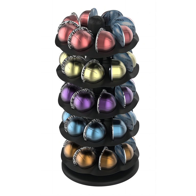 Rotary Coffee Pod Capsules Carousel Holder Organizer Compatible With 40 Nespresso Vertuoline Capsules (Black)