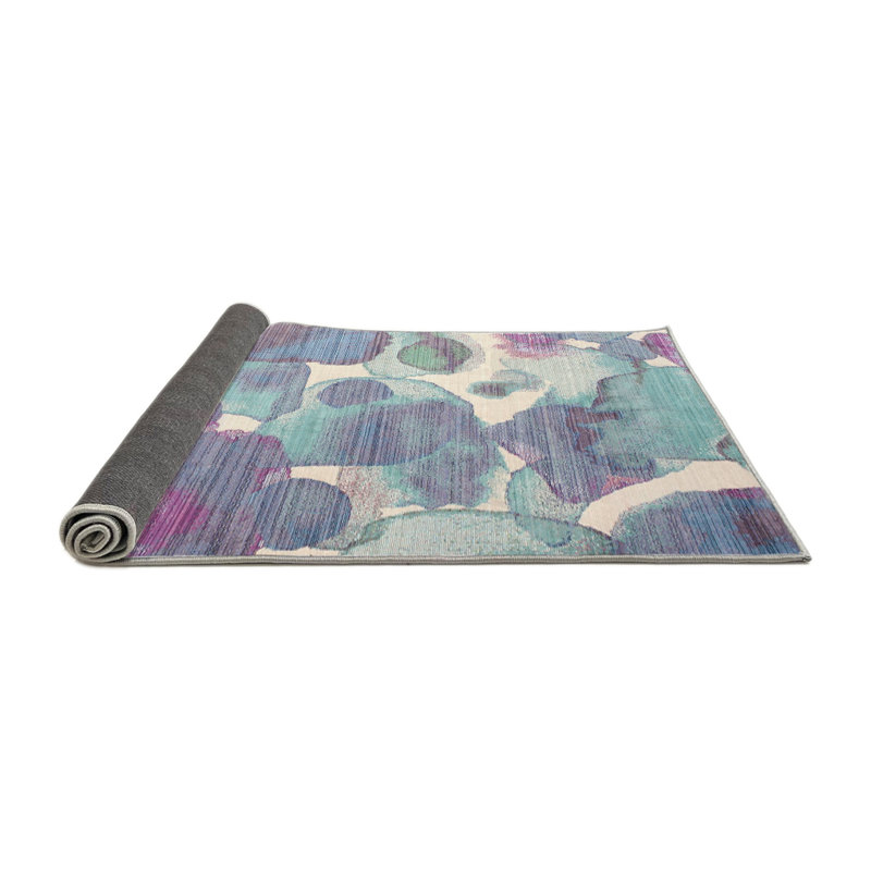 Tapis bleu/vert contemporain, Rond 4 pi