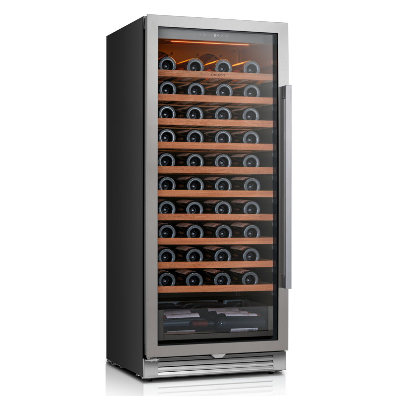  24" 90-Bottle Built-In & Freestanding Wine Refrigerator, 9.72 Cu.Ft. Large Capacity Wine Cooler, 40°F–65°F Single Zone, Stainless Steel Frost-Free Wine Fridge with Touch Panel, UV-Resistant Double Glass Door, Door Alarm, Energy Star