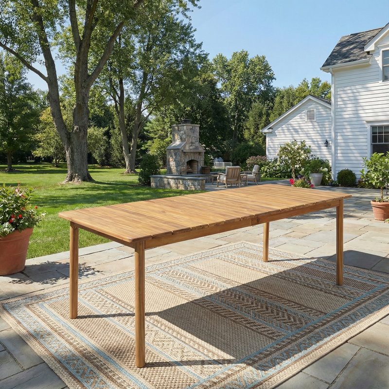 Table de salle à manger en bois d'acacia avec finition en teck, durable et spacieuse pour les rassemblements de patio