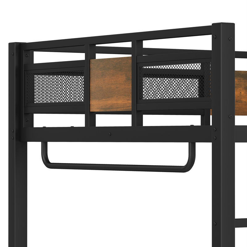 Space-saving Metal Loft Bed With Desk, Modern Storage, Black
