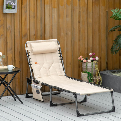 Premium Padded Folding Chaise Lounge Chair - 6-Position Recliner for Beach, Pool & Patio with Headrest & Storage Pocket (Supports 264 lbs) by Freeport Park