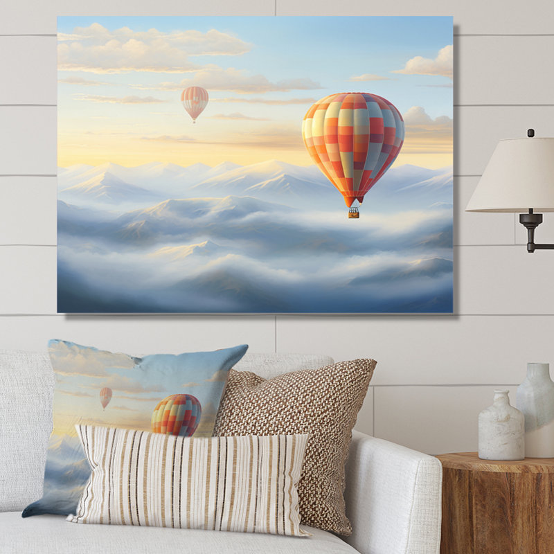 Orange Hot Air Ballon Horizon I - Transportation Canvas Art Print, H 16 po x l 32 po x P 1 po, Toile tendue