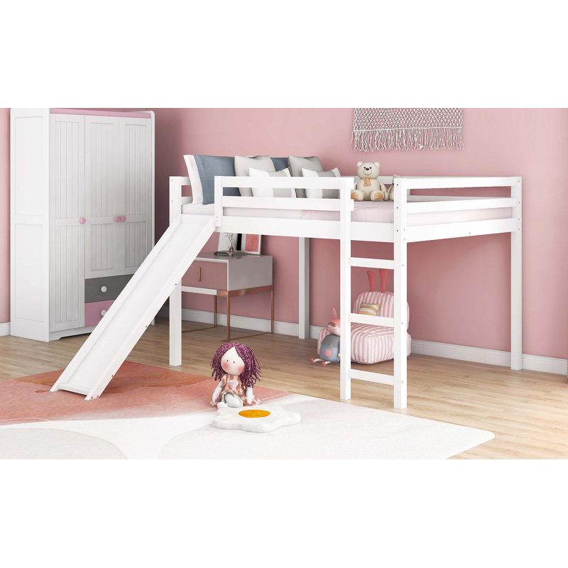 Loft Bed with Slide, Multifunctional Design, Full (White)