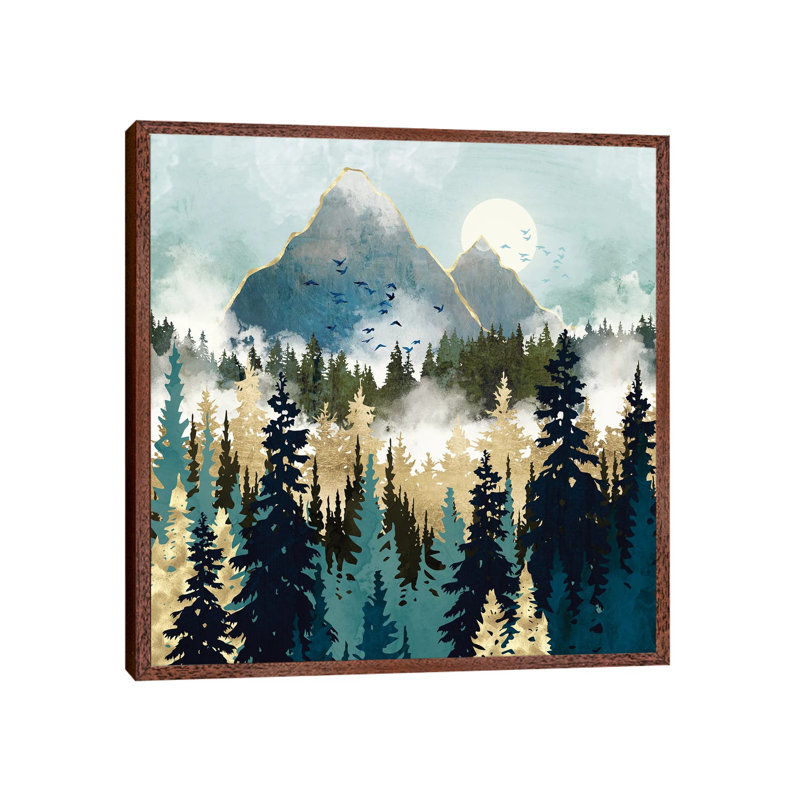 Misty Pines - Print on Canvas, 45.72 cm H x 45.72 cm W, Classic Brown Wood Framed