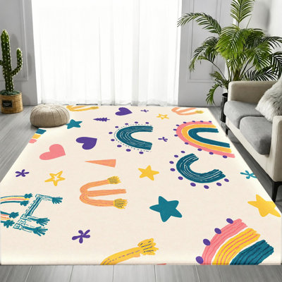 Tapis coloré multicolore à motif d'étoiles arc-en-ciel, tapis antidérapant lavable à la machine, décoration intérieure douillette pour le salon, la chambre à coucher, le dortoir, un appartement
