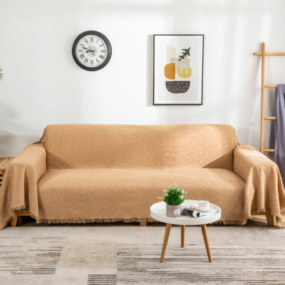 Geometric Jacquard Sofa Cover For Sectional Couches - Breathable Fabric With Fringe Trim, Protects Furniture From Pets, Fits 3 Cushion Sofas, Easy To Install And Machine Washable
