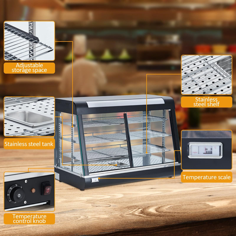 35" Display Pizza Warmer, 3-Tier, LED Lighting, 3D Heating