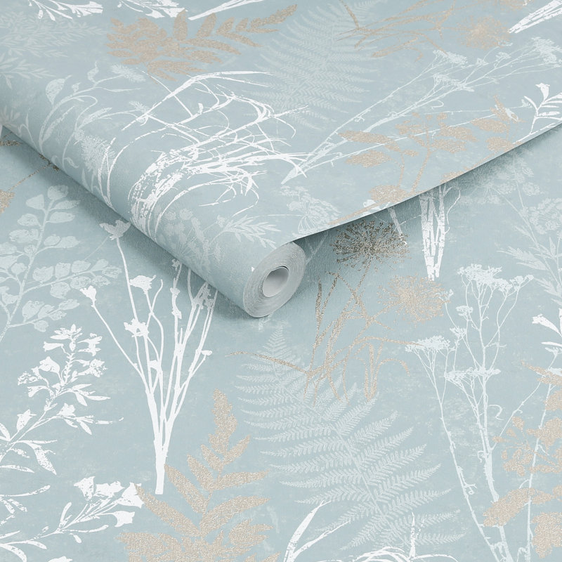 Superfresco Easy Organics Floral Metallic Wallpaper, Blue/Silver