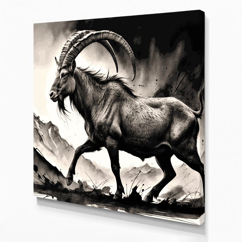 Faune, art mural sur toile beige Markhor, H 12 po x l 12 po
