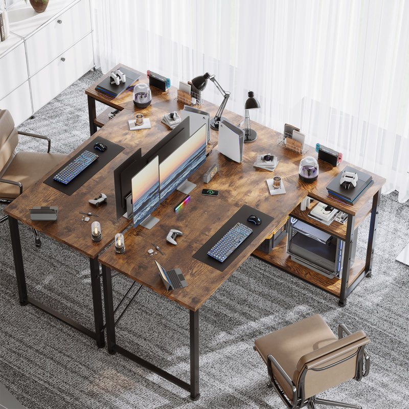 Ambus L Shape Computer Desk, Left Hand, Brown/Black, 140cm W x 80cm D
