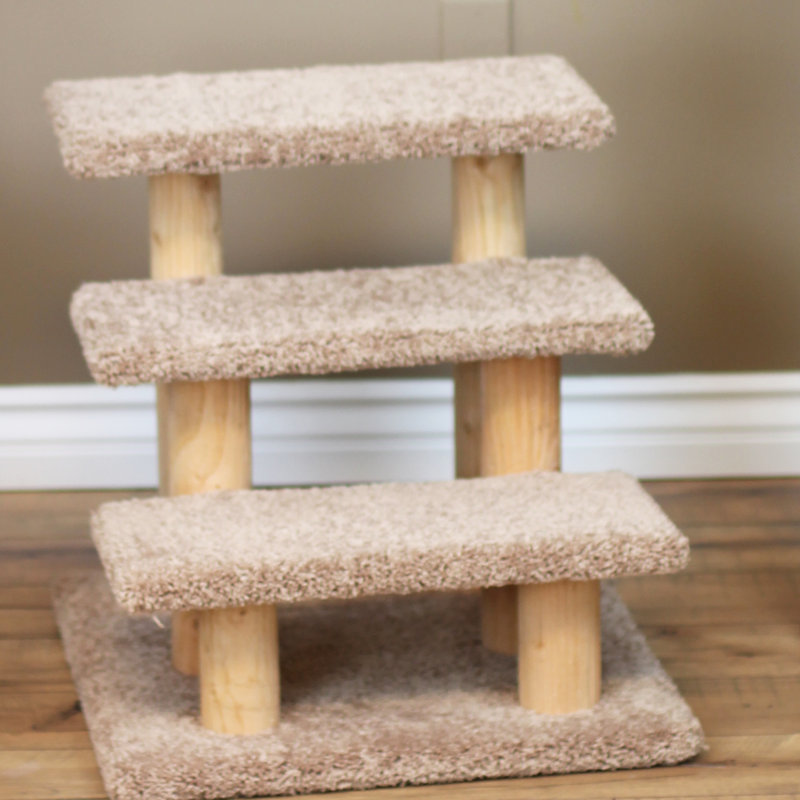 Brown Wood and Carpet 3-Step Pet Stairs