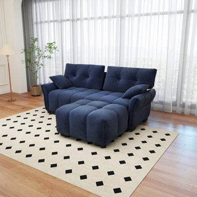 Canapé moderne à 2 places en tissu chenille avec repose-pieds - Design minimaliste avec tissu texturé - Idéal pour le salon, un appartement ou un dortoir
