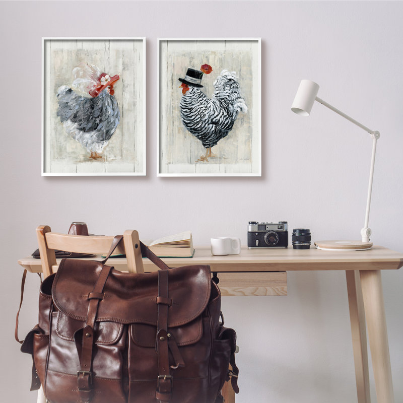 «Farm Rooster and Hen Vintage Birds Brim Hats», ensemble de 2 impressions, H 20 po x l 16 po x P 1,5 po
