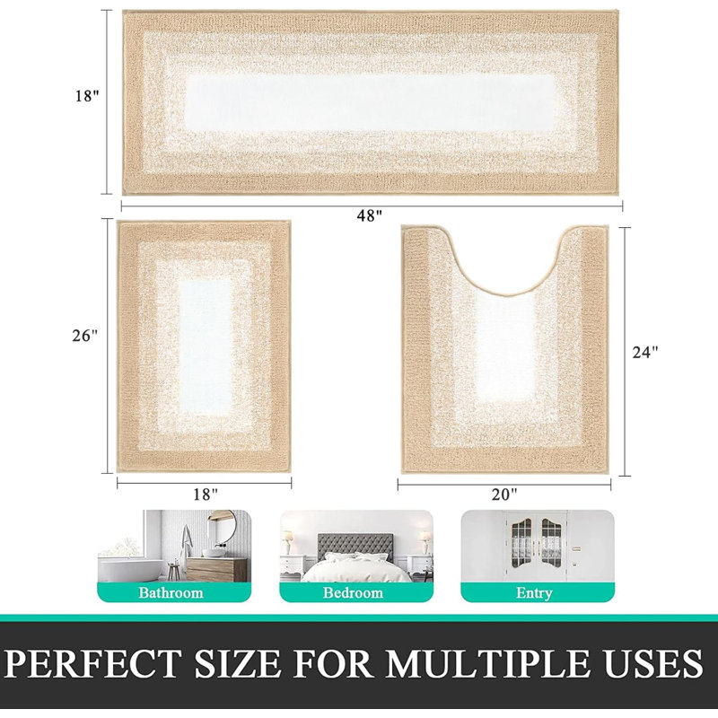 3-piece Bath Rug Set Absorbent Non-slip