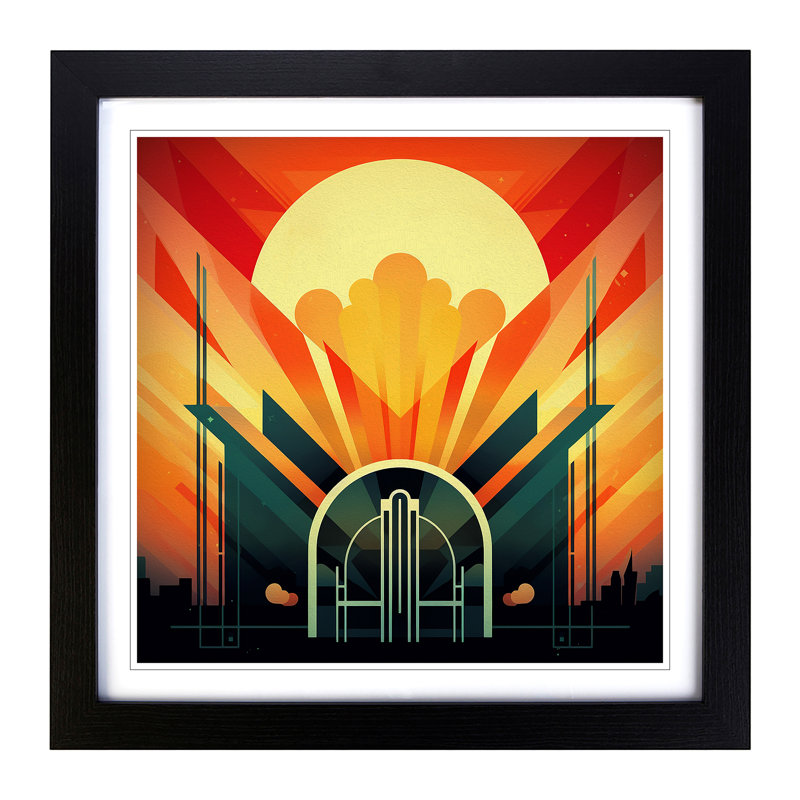 Sunrise Art Deco No.14 - Single Picture Frame Print on Wood, Black