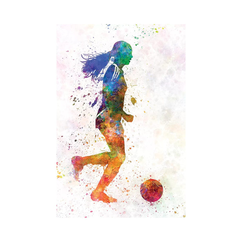 Girl Playing Soccer Silhouette V 1 Piece Wrapped Canvas Painting, 101.6cm H x 66.04cm W x 1.905cm D