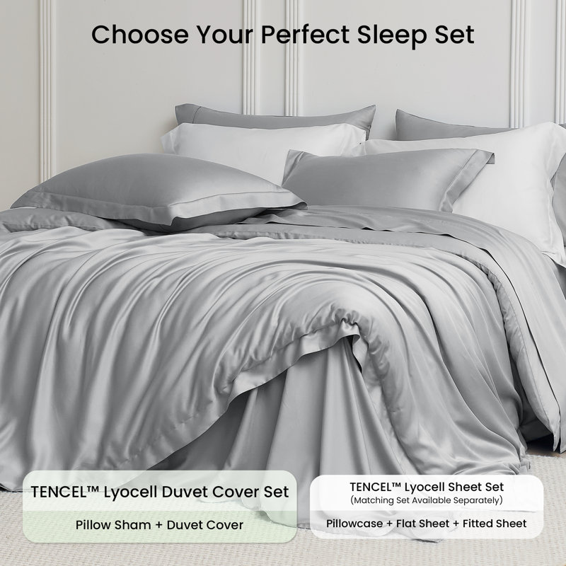 Ensemble de housse de couette 100% Tencel Lyocell, Très grand lit, Gris