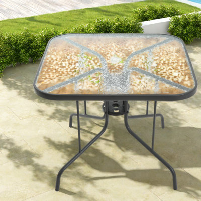 Tables de patio modernes, bistro en acier à plateau en verre de 35 pouces pour les repas dans la cour arrière