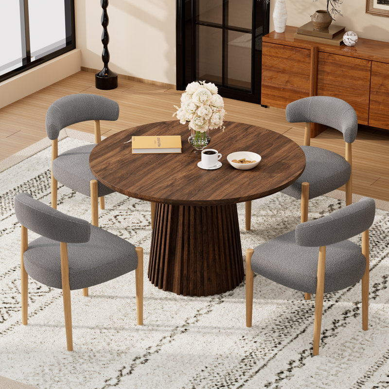 Table de salle à manger extensible en bois, ronde à ovale, 3 positions, 39,37 à 70,87 po, avec pied central à double cannelure, pour cuisine et salle à manger.
