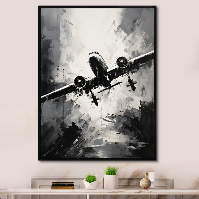 «Monochromatique Plane Soaring II», art mural avion, H 20 po x l 12 po x P 1 po, Cadre flottant noir